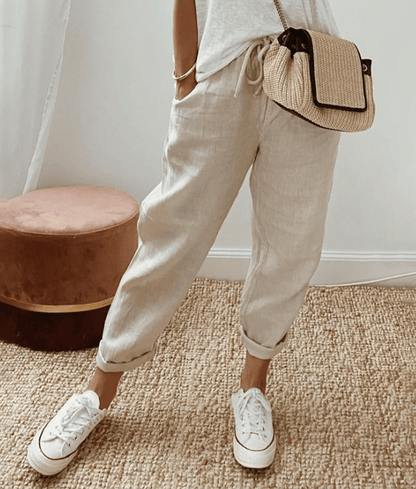 Pantalon élégant en coton et lin