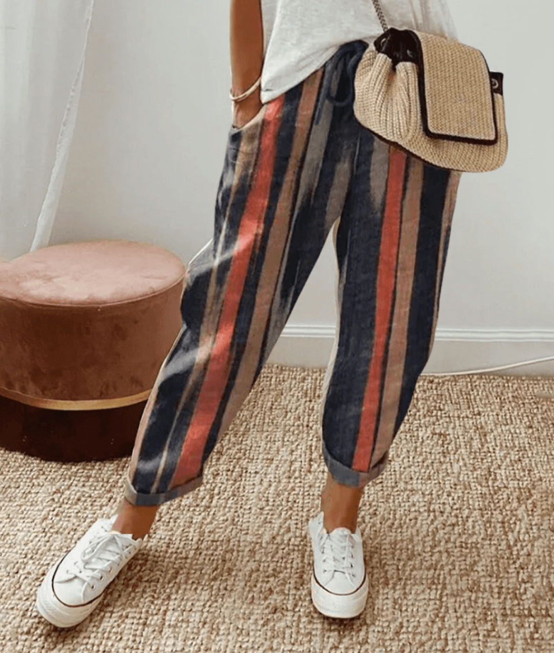 Pantalon élégant en coton et lin