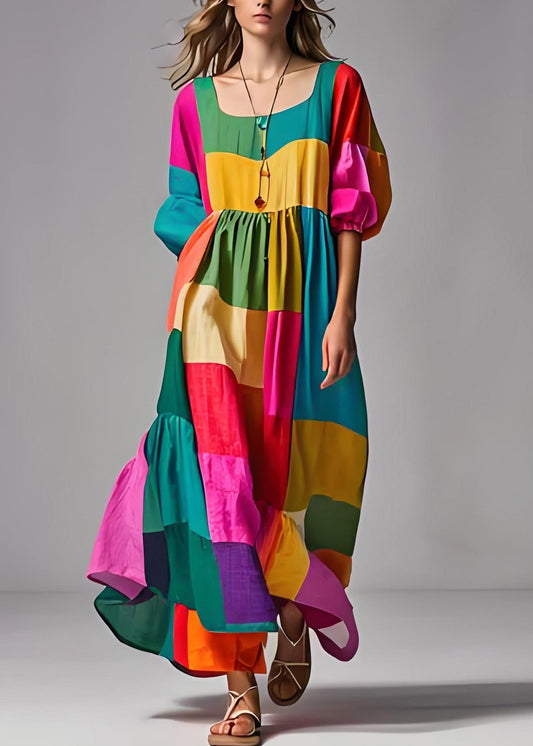 Olly - Robe large et colorée avec manches ballon et décolleté en cœur