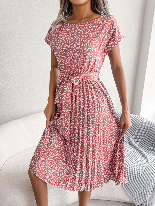 Ora - Robe midi avec cravate et imprimé floral Col rond Trapèze