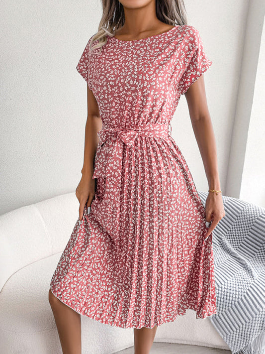 Ora - Robe midi avec cravate et imprimé floral Col rond Trapèze