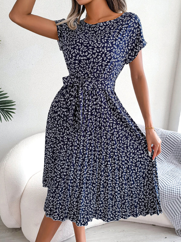 Ora - Robe midi avec cravate et imprimé floral Col rond Trapèze