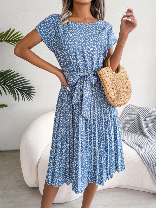 Ora - Robe midi avec cravate et imprimé floral Col rond Trapèze