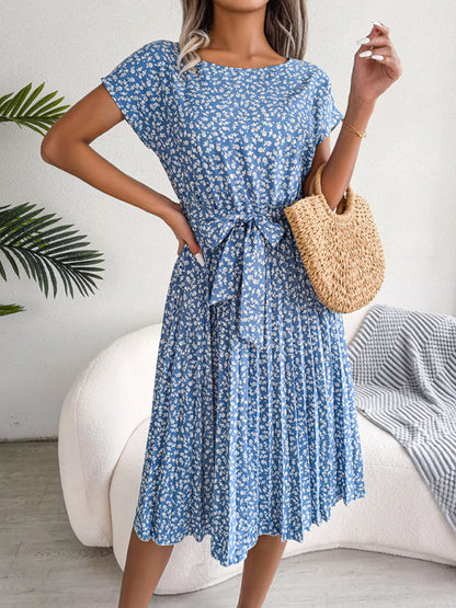 Ora - Robe midi avec cravate et imprimé floral Col rond Trapèze