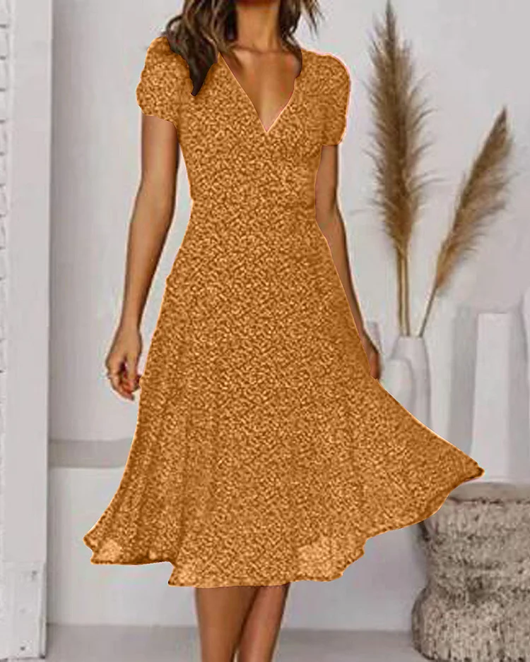 Paloma - Robe en mousseline de soie imprimée à manches courtes et encolure en V