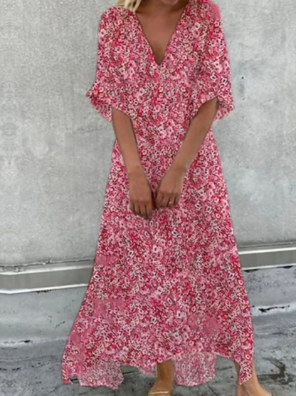Pam - Robe en coton à demi-manches et col en V