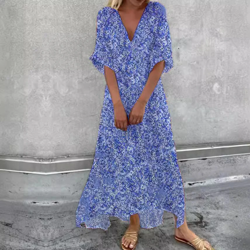 Pam - Robe en coton à demi-manches et col en V