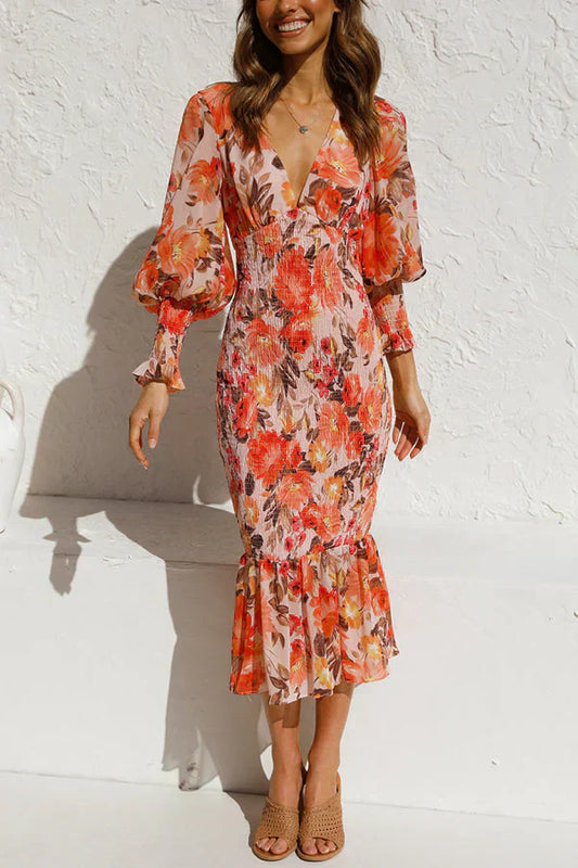 Panpriya - Robe aérienne à manches chauve-souris en imprimé floral