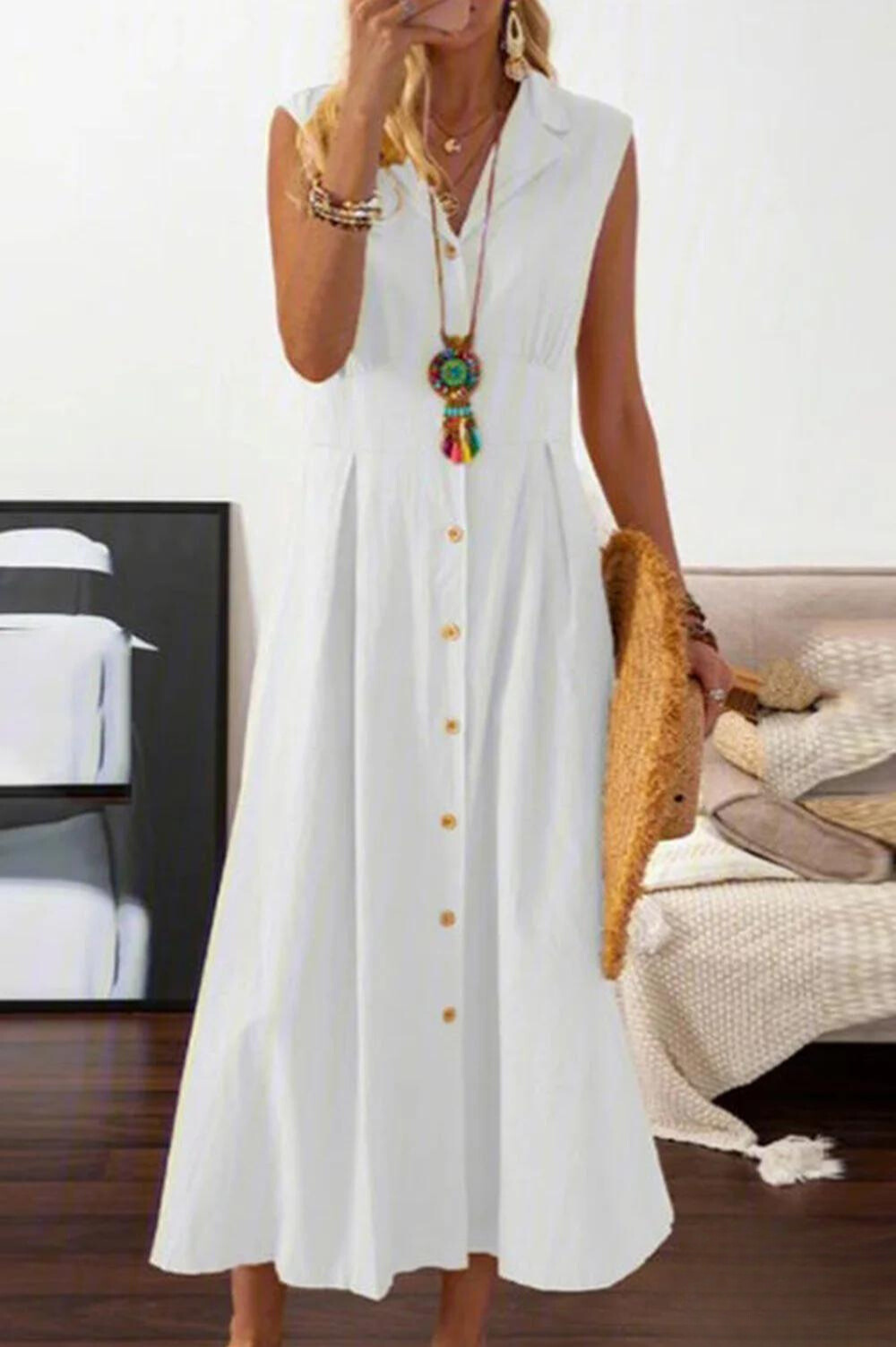 Peggy - robe midi sans manches avec boutons superposés