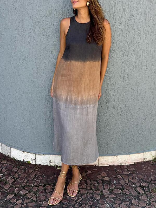 Penelope - Robe longue sans manches avec fente superposée tie-dye