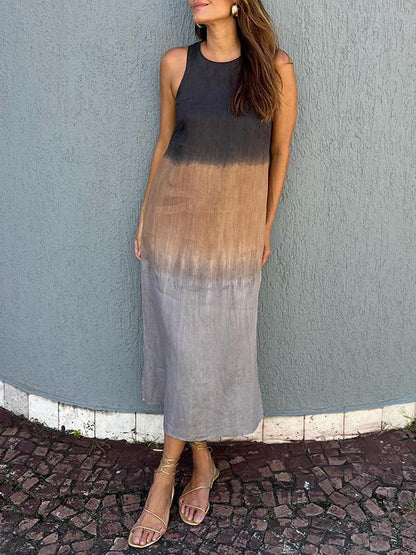 Penelope - Robe longue sans manches avec fente superposée tie-dye