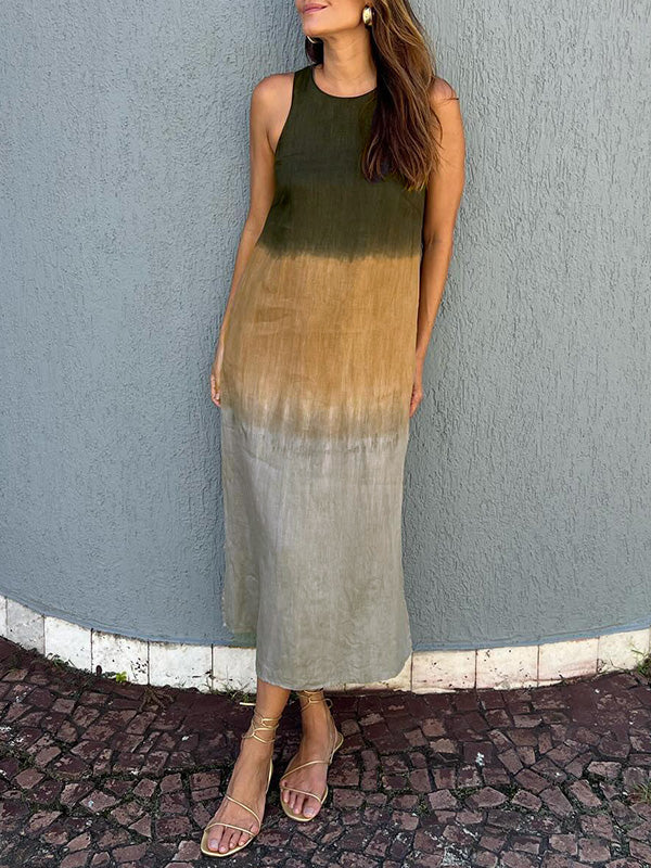 Penelope - Robe longue sans manches avec fente superposée tie-dye