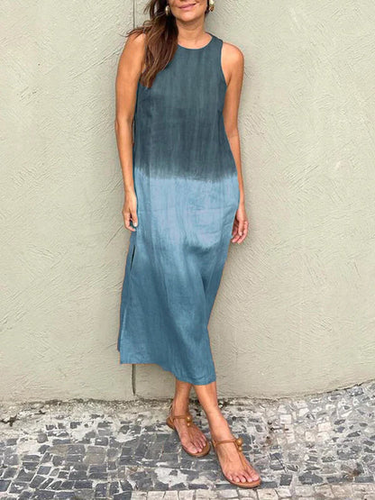 Penelope - Robe longue sans manches avec fente superposée tie-dye