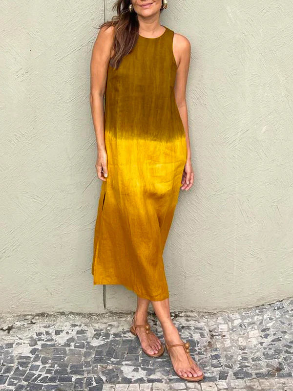 Penelope - Robe longue sans manches avec fente superposée tie-dye