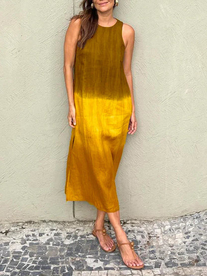 Penelope - Robe longue sans manches avec fente superposée tie-dye