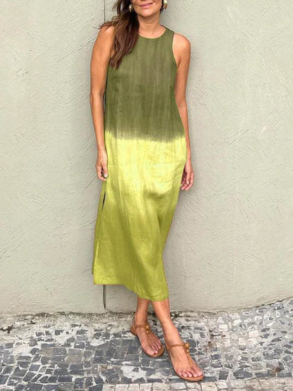 Penelope - Robe longue sans manches avec fente superposée tie-dye