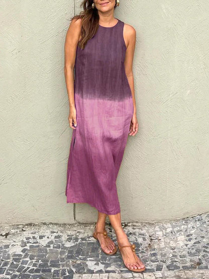 Penelope - Robe longue sans manches avec fente superposée tie-dye