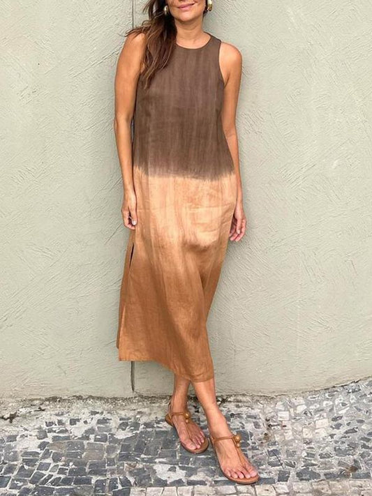 Penelope - Robe longue sans manches avec fente superposée tie-dye