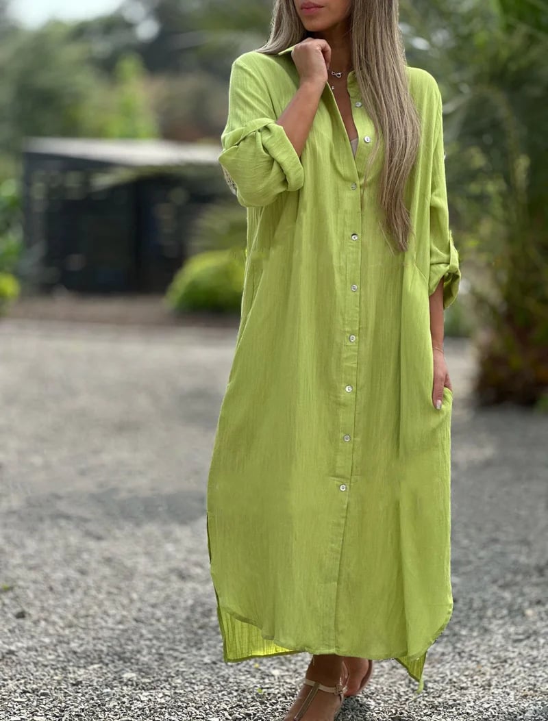 Prisma - Robe chemise décontractée pour femme, couleur unie, fermeture à bouton sur le devant