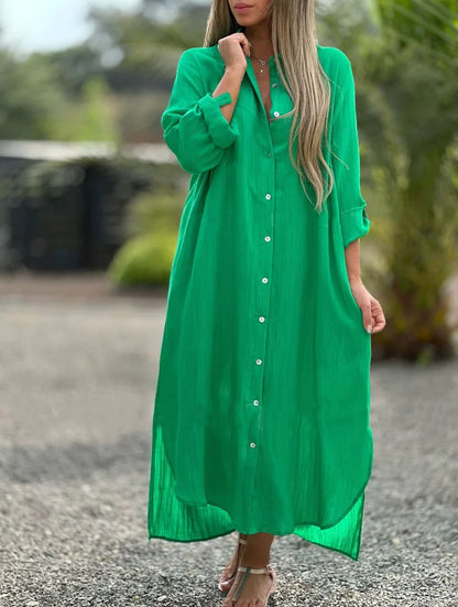 Prisma - Robe chemise décontractée pour femme, couleur unie, fermeture à bouton sur le devant