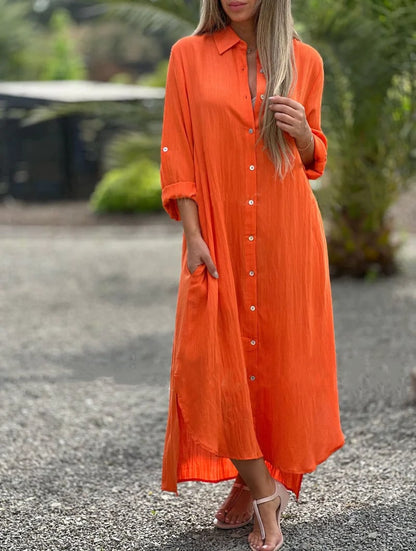 Prisma - Robe chemise décontractée pour femme, couleur unie, fermeture à bouton sur le devant