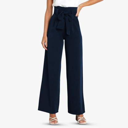 Pantalon large en tissu pour femmes avec ceinture à nouer