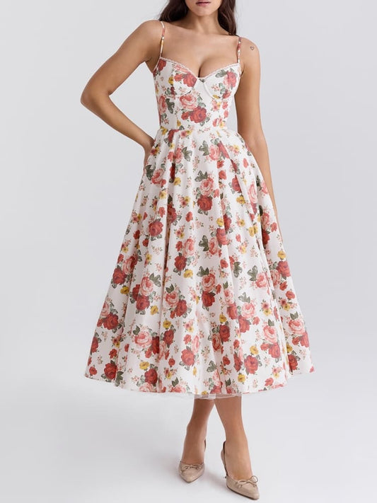 Rani - Robe midi en tulle italien avec imprimé rose