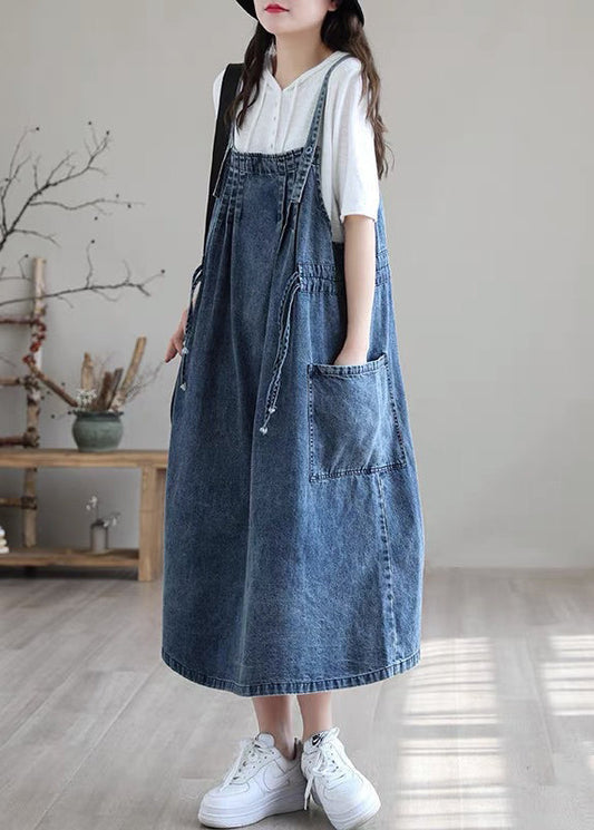 Revy - Robe bleue avec cordon et poche ceinture