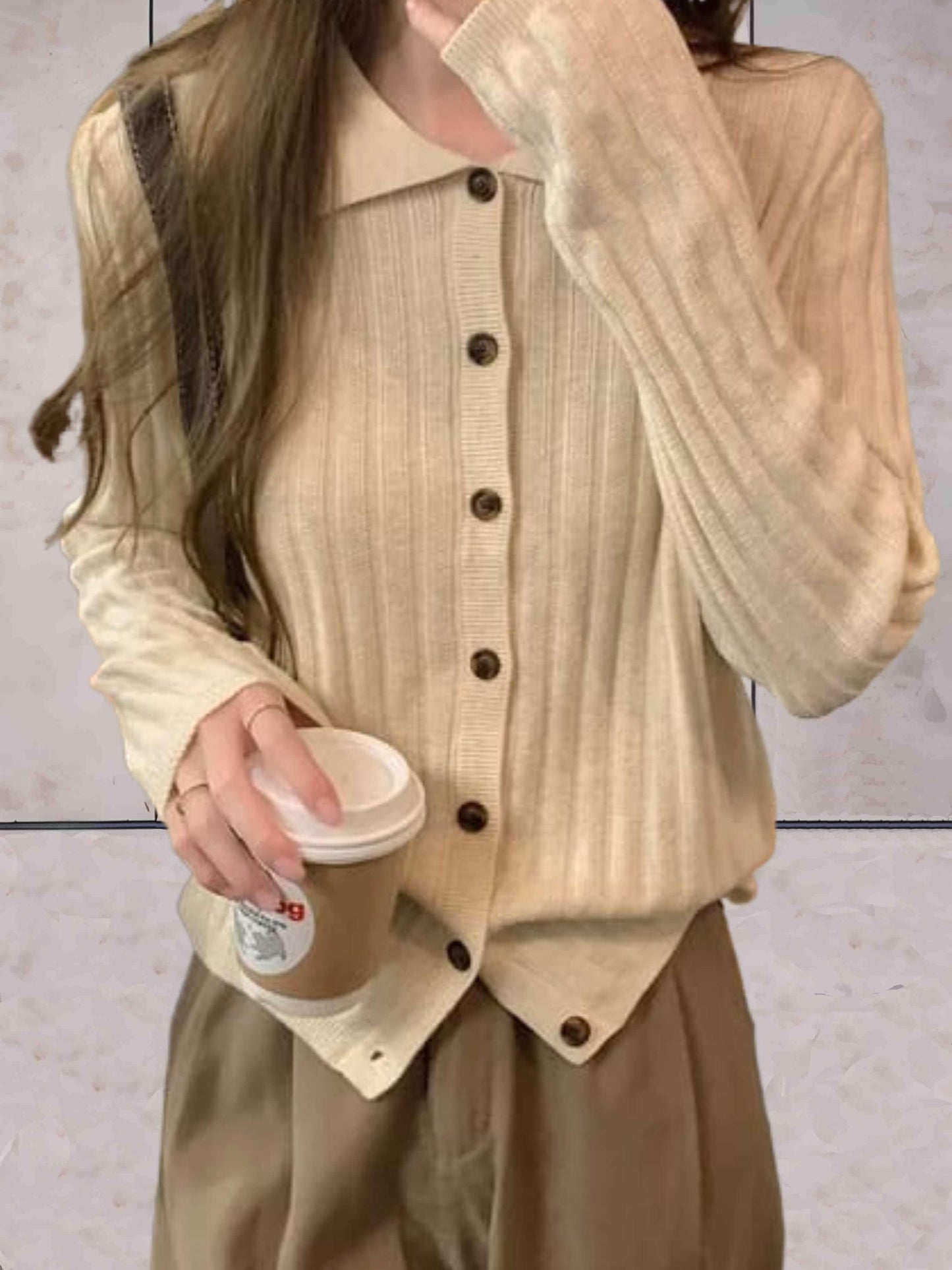 Naria - Pull Simple Ajusté avec Col Polo et Fermeture à Boutons pour le Printemps pour Femmes
