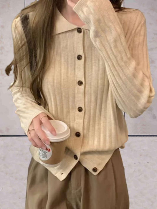 Naria - Pull Simple Ajusté avec Col Polo et Fermeture à Boutons pour le Printemps pour Femmes