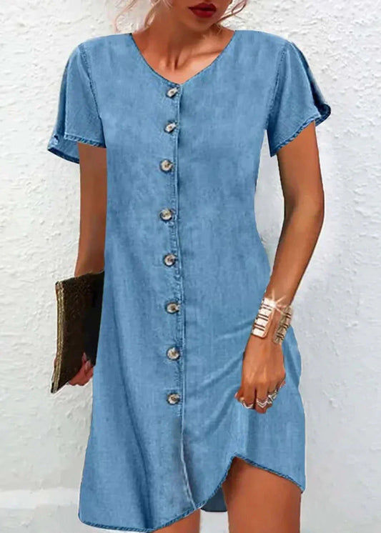 Ronery - robe en jean simple à manches courtes et décolleté en V