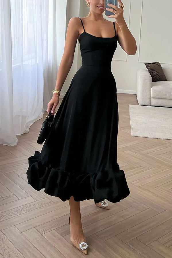Roseanne - Robe midi sans bretelles avec volants pour les banquets de minuit