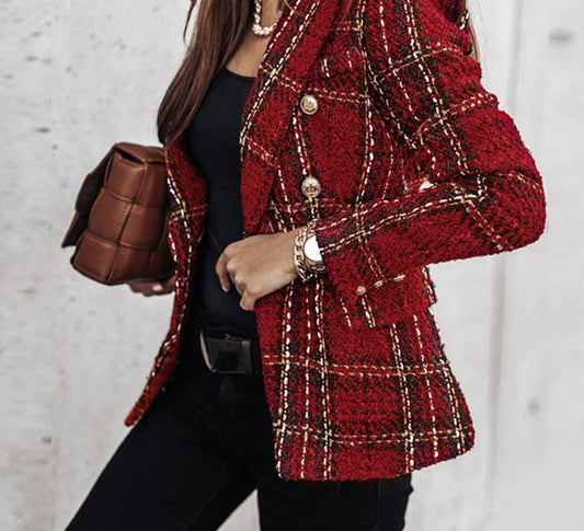 Blazer à carreaux avec deux rangées de boutons