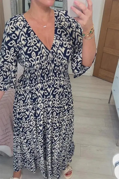 Joelina -Robe de bohème avec encolure en V et plis à la taille