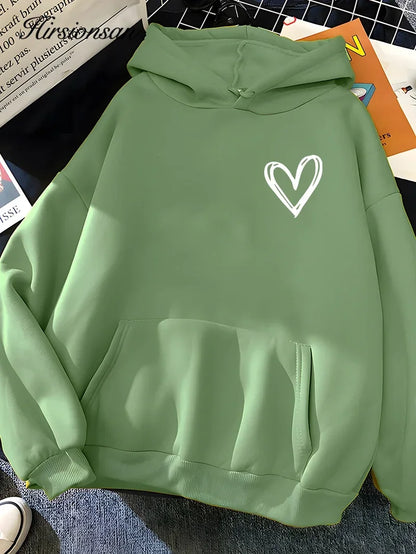 Madel - Sweat à capuche surdimensionné avec imprimé cœur pour femmes