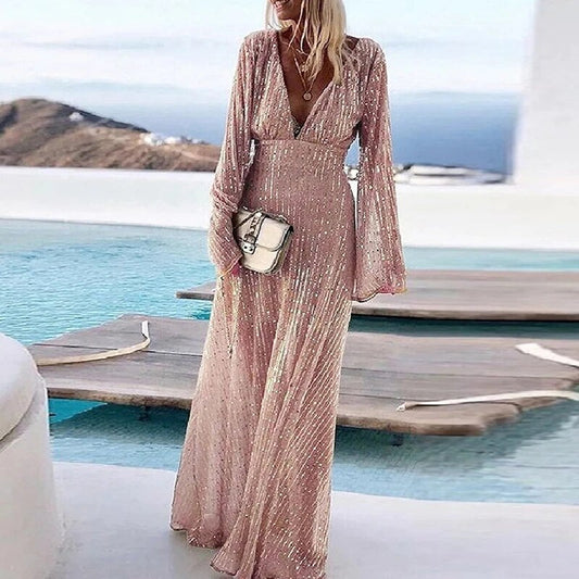 Jessica - Robe de soirée élégante avec décolleté en V et paillettes
