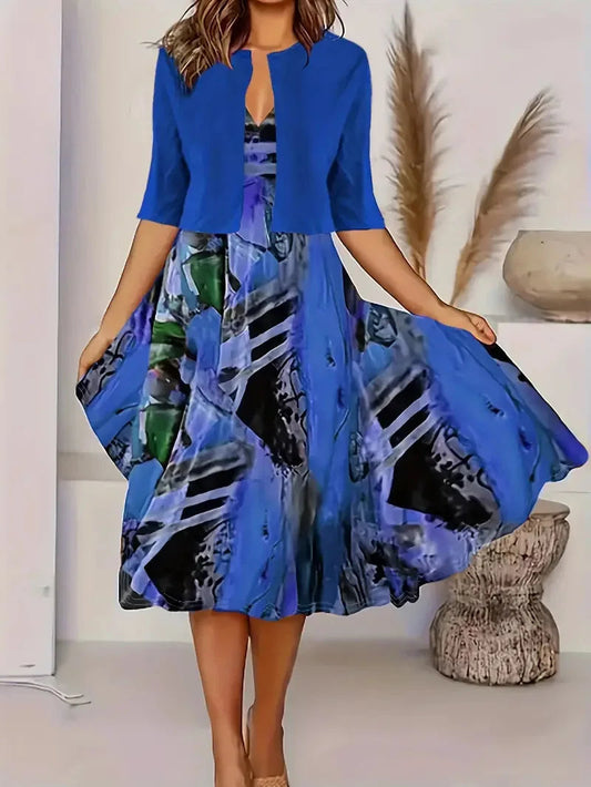 - robe élégante sans manches avec veste légère ajustée