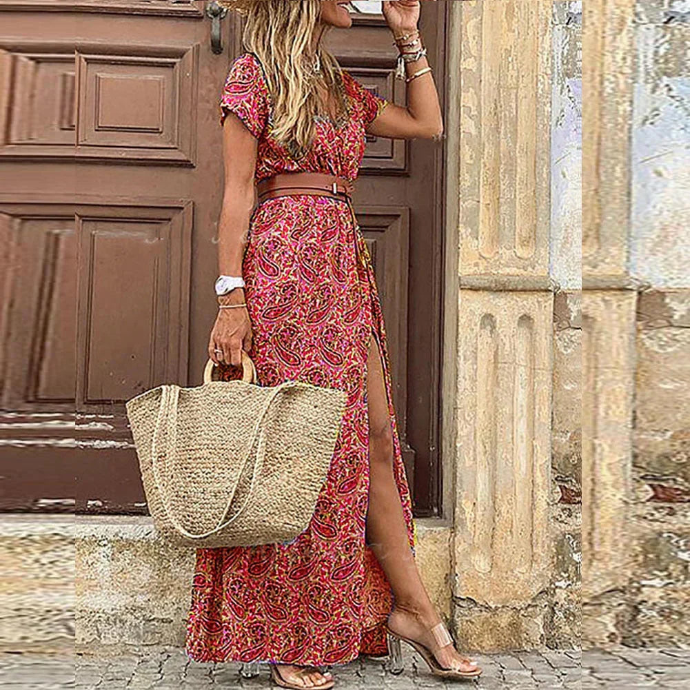 Robe bohème élégante avec ceinture gratuite