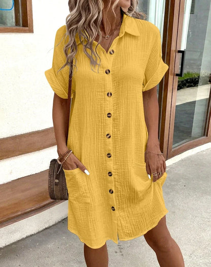 CM | Vintage Women's Plain Mini Dress Summer Fashion V-Neck Three Sleeves Cotton Linen Dress Ladies Casual Holiday Vestidos