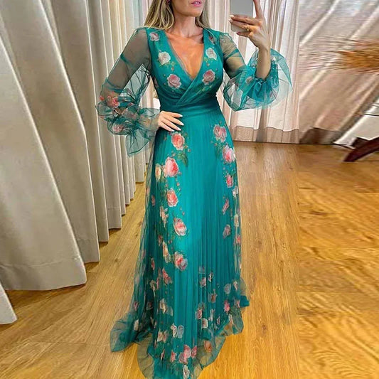 Leanne -Robe de bohème féminine avec col en V et taille plissée