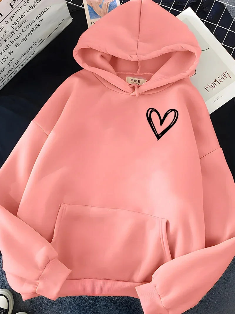Madel - Sweat à capuche surdimensionné avec imprimé cœur pour femmes