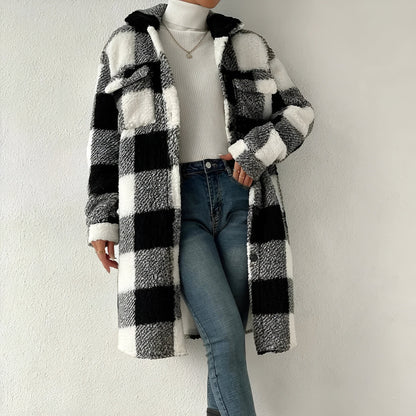 Veste longue à carreaux pour femmes