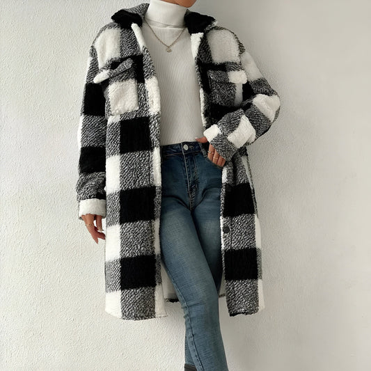 Veste longue à carreaux pour femmes