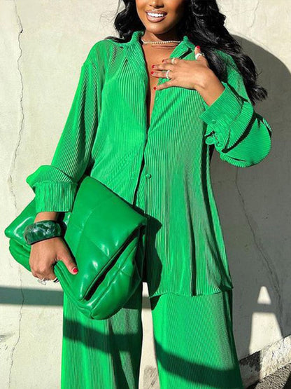 Chemise à manches longues et pantalon large | Ensemble élégant de vêtements deux pièces pour femmes
