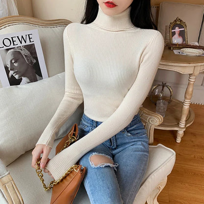 Pull à col roulé avec revers pour femme