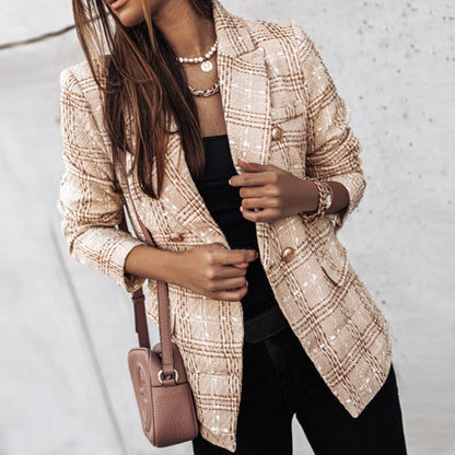 Blazer à carreaux avec deux rangées de boutons
