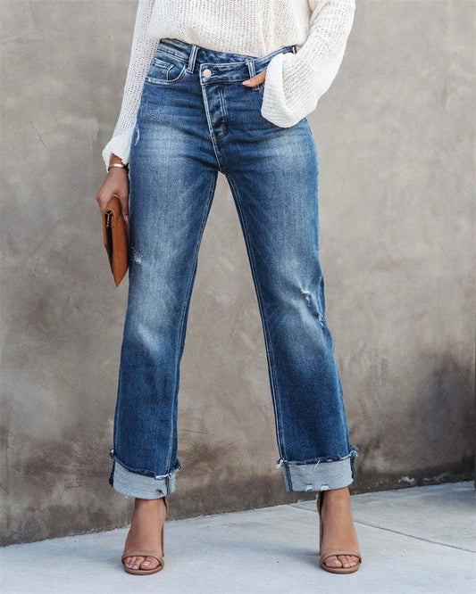 Roberta - Jean droit avec taille haute et fermeture à boutons