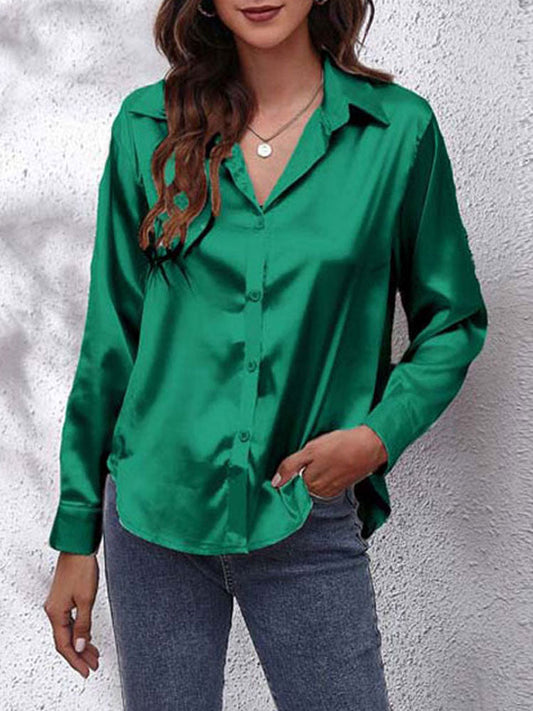 JENNY | Blouse en satin pour femme, coupe ample, fermeture par boutons, manches en soie