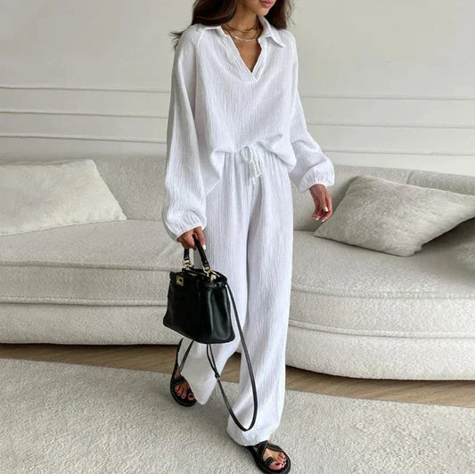 Ensemble deux pièces comprenant un haut et un pantalon, coupe décontractée et large