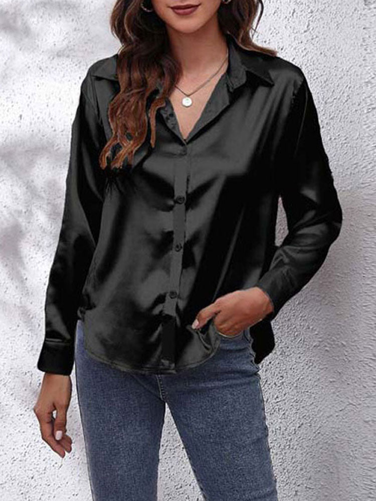 JENNY | Blouse en satin pour femme, coupe ample, fermeture par boutons, manches en soie